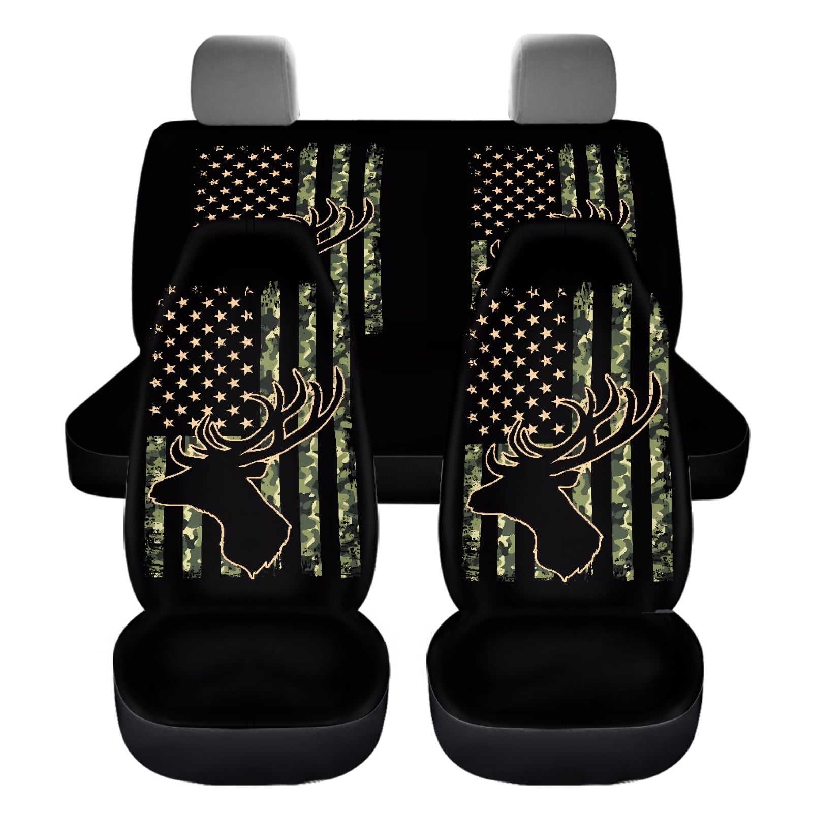 Xoenoiee Camo Deer USA Flag Print Elastic Seat Covers Car Seat Cover