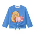 thumbnail image 1 of Xoenoiee Capybara Axolotl Print Long Sleeve Shirts for Girls Crewneck T-Shirts Kids Soft Long Sleeve Tees Top Twist Knot T Shirts Tie Front Blouses, 9-10 Years, 1 of 7