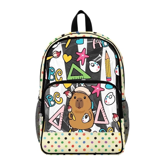 Xoenoiee Capybara Pencil Ruler Brush Print Transparent Clear Backpack for Girls PVC School Bag with Handle Transparent School Bookbag Daypack with Zipper Pocket for Camping Outdoor Travel Sports
