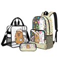 thumbnail image 1 of Xoenoiee Capybara Polka Dot Print 3 PCS Kids Clear Backpack Elementary Preschool School Bag with Lunch Box Pencil Case Set for Girls See Through PVC Bookbag Large Capacity Travel Daypack Rucksack, 1 of 5