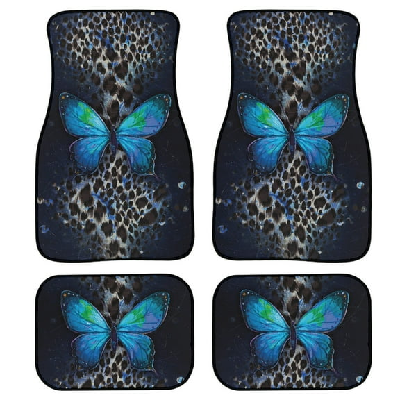 Xoenoiee Car Mats 4pcs Set for Women Men, Butterfly and Leopard Print Automotive Carpet Non Slip Universal Fits Car Floor Mat Contour Liners for Sedan SUV Trucks Vans