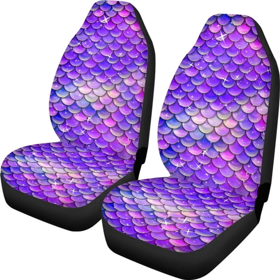 Xoenoiee Car Seat Cover Front Seat Only Set of 2 Purple Mermaid Fish Scale Print Auto Bucket Seat Cover Protector Universal Fit for Most Cars SUV Trucks