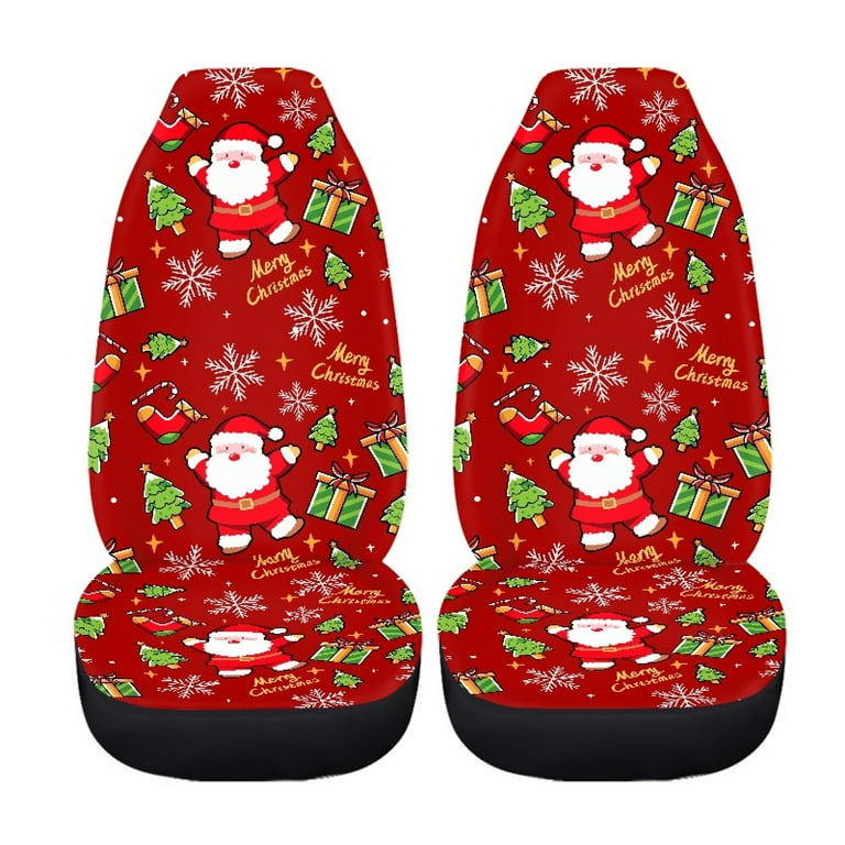 Xoenoiee Car Seat Cover Ultra Soft Car Front Saddle Blanket Seat Cushion Red Christmas Tree Santa Claus Print Car Seat Cover for Women Men Fit SUV