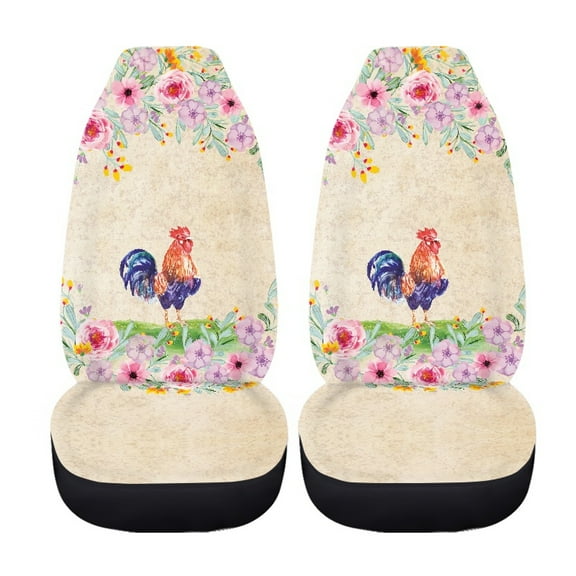 Xoenoiee Car Seat Cover Vehicle Bucket Seat Cover Vintage Chicken Peony Flowers Print Car Front Seat Cover Protectors 2 Pieces Front Seat Covers for Cars SUV Sedan