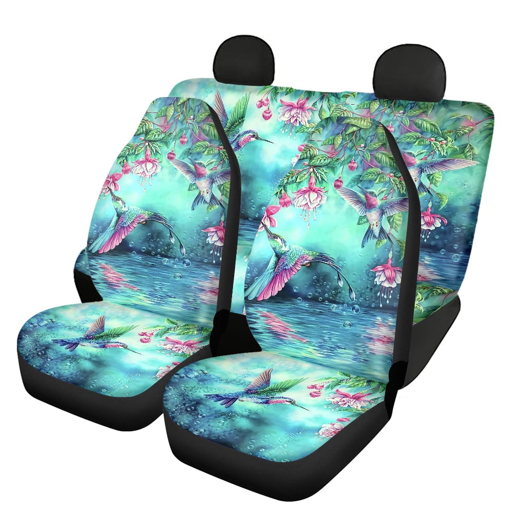 Xoenoiee Car Seat Covers 4 Pcs Full Set, Hummingbird Design Auto Front