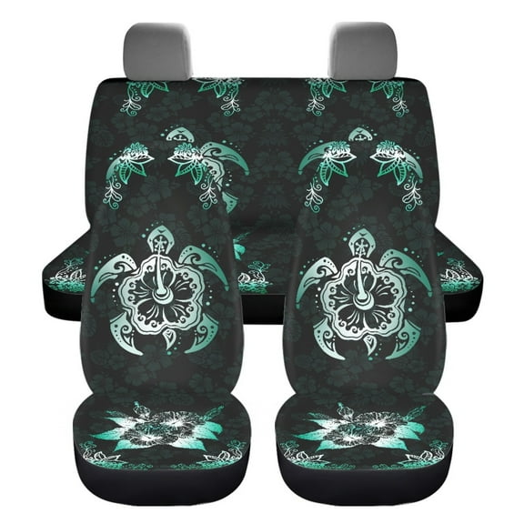 Xoenoiee Car Seat Covers Full Set Hibiscus Flower Turtle Pattern Auto Accessories Seat Cover Univeral Fit Vehicle Seats Protector Breathable Seat Cover for Car Truck SUV