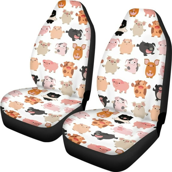 Xoenoiee Car Seat Covers High Back Design for Front Seats Cartoon Pig Print, Universal Fit Vehicle Seat Cushion Protectors for SUV Truck, Sedan - Pack of 2