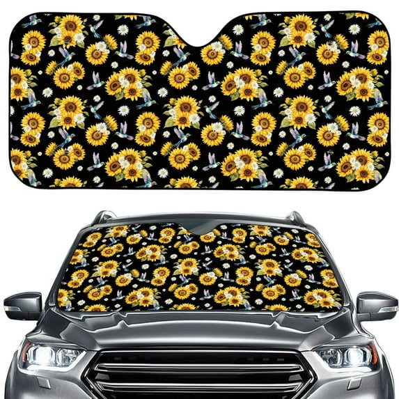 Xoenoiee Car Windshield Sunshade Sun Visor Keep Cool for Car Interior Foldable Auto Window Shade Universal Fits Trucks, Sedans, SUVs, Daisy Sunflower Hummingbird Print