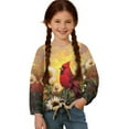thumbnail image 1 of Xoenoiee Cardinal Daisy Flower Print Girl's Long Sleeve Shirts Tie Front Knot Tops Tee Crew Neck T Shirt Pullover Tunic Sweatshirt for Beach Vacation, 5-6 Year, 1 of 7