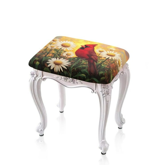 Xoenoiee Cardinal Daisy Print Stool Covers Rectangle, Stretch Rectangle Bar Stool Covers Elastic Vanity Stool Cover Removable Bar Chairs Cover with Elastic Bands, 2 Pack