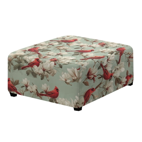 Xoenoiee Cardinal Flower Print Ottoman Cover Slipcover Stretch Square Footrest Sofa Slipcovers Jacquard Soft Stool Cover Removable Washable Footstool Protector Covers, L