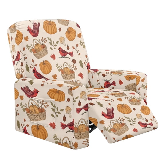 Xoenoiee Cardinal Pumpkin Mushroom Maple Leaves Print Stretch Recliner Couch Covers Chair Cover Form Fitted Non Slip Reclining Slipcovers for Standard Size Recliner