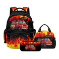 thumbnail image 1 of Xoenoiee Cartoon Fire Engine Print Backpack for Boys Kids Backpack with Lunch Box and Cute Pencil Case 3PCS Set Bookbag with Front Pocket, 17 inch Large School Bag for Elementary Preschool, 1 of 6