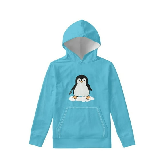 Xoenoiee Cartoon Penguin Print Hooded Sweatshirt with Front Kangaroo Pocket for Kids Age 6-16 Years Long Sleeve Pullover Hoodies Fall Winter Tops for Travel Workout, M