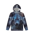thumbnail image 1 of Xoenoiee Casual Boys Hoodies Pullover Sweatshirt Kids Long Sleeve Hooded Top with Front Kangaroo Pocket Activewear for Workout Walk, Wolf Star Blue Pattern, S, 1 of 7