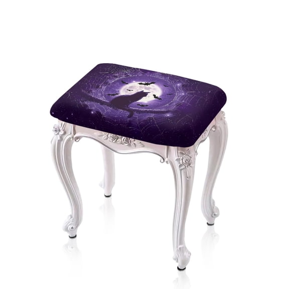 Xoenoiee Cat Bat Spider Web Moon Print Bar Stool Covers Rectangle Stretch Vanity Cover Bar Stools Protector Removable Washable Barstool Covers Slipcovers with Elastic Band Halloween Decor, 2 Pack