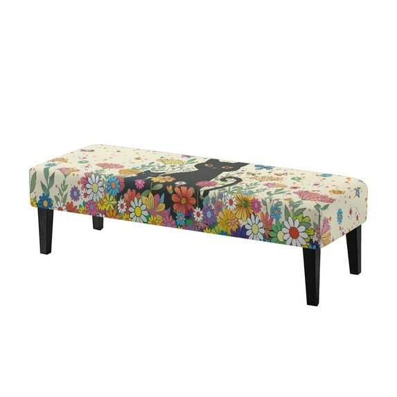 Xoenoiee Cat Butterfly Daisy Print Dining Bench Covers Stretch Bench Seat Cover Soft Seat Cushion Protector Elastic Chair Covers for Dining Room Living Room Kitchen
