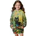 thumbnail image 1 of Xoenoiee Cat Butterfly Flower Print Girls' Long Hoodies Kids Long Sleeve Hooded Tunic Dresses Sweatshirts Outfits Jumpers Pullover Warm Fall Winter Clothes with Pocket, 9-10 Years, 1 of 7