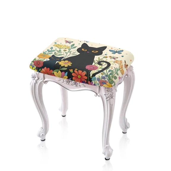 Xoenoiee Cat Butterfly Flower Print Stool Covers Rectangle, Stretch Rectangle Bar Stool Covers Elastic Vanity Stool Cover Removable Bar Chairs Cover with Elastic Bands, 2 Pack