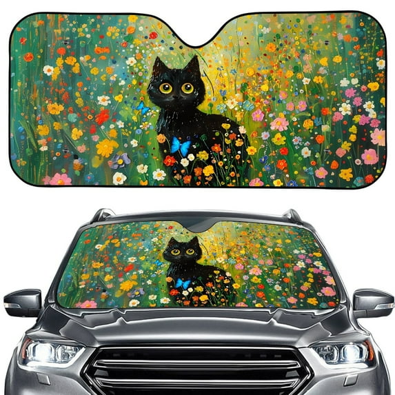 Xoenoiee Cat Daisy Butterfly Pattern Windshield Sun Shade for Car Accessories, Auto Front Window Sunshade Cover Sun Visor Protector Foldable Block UV Rays Keep Vehicle Cool
