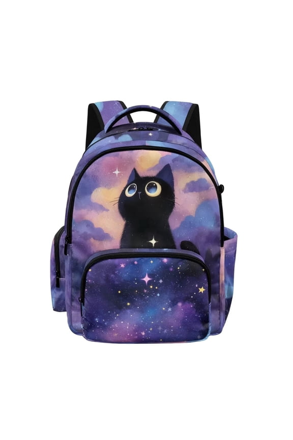 Cat Galaxy Star Cloud Pattern 17 Inch Backpack for Girls Kids Large Capacity Bookbag School Bag Backpacks Satchel with Adjustable Padded Straps for Preschool Kindergarten Elementary