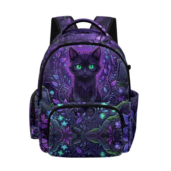 Xoenoiee Cat Leaves Pattern Backpack for Girls Teens, Large Capacity Schoolbag Bookbag Elementary Kindergarten Preschool Student Rucksack with Adjustable Strap and Zipper Pocket