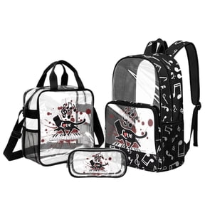 Xoenoiee Cat Love Piano Music Note Print 3Pcs Clear Backpacks for Kids, Heavy Duty 17 Inch Transparent Backpack with Lunch Box and Pencil Case, Lightweight School Bookbag Stadium Approved Schoolbags