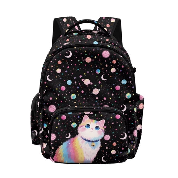 Xoenoiee Cat Planet Moon Star Pattern Backpack for Kids Girls, Large Capacity School Backpack Bookbag Lightweight Casual Daypack with Adjustable Shoulder Strap for Travel Hiking School