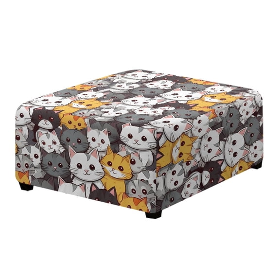 Xoenoiee Cat Print Ottoman Cover Square Slipcovers, Stretch Footrest Stool Cover, Soft Foot Stool Cover Protector with Nonslip Elastic Bottom, S