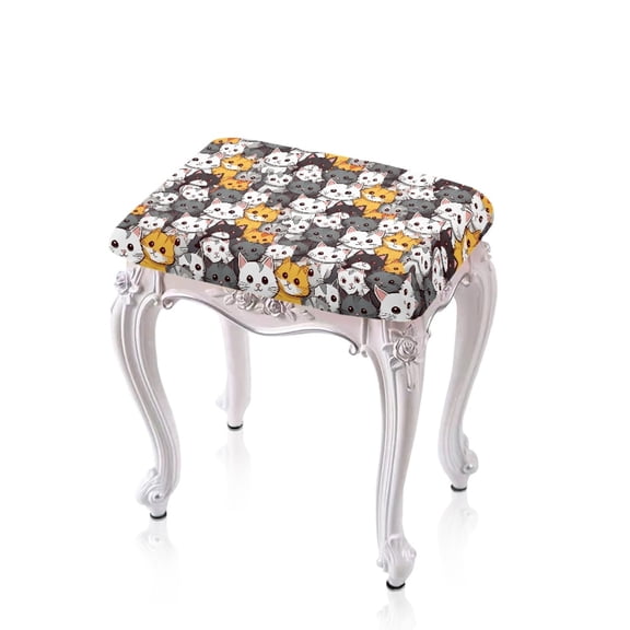 Xoenoiee Cat Print Stool Slipcovers Stretch Ottoman Cover, Soft Rectangular Barstool Covers Washable Saddle Stool Slipcover Removable Bench Seat Protector, 2 Pack