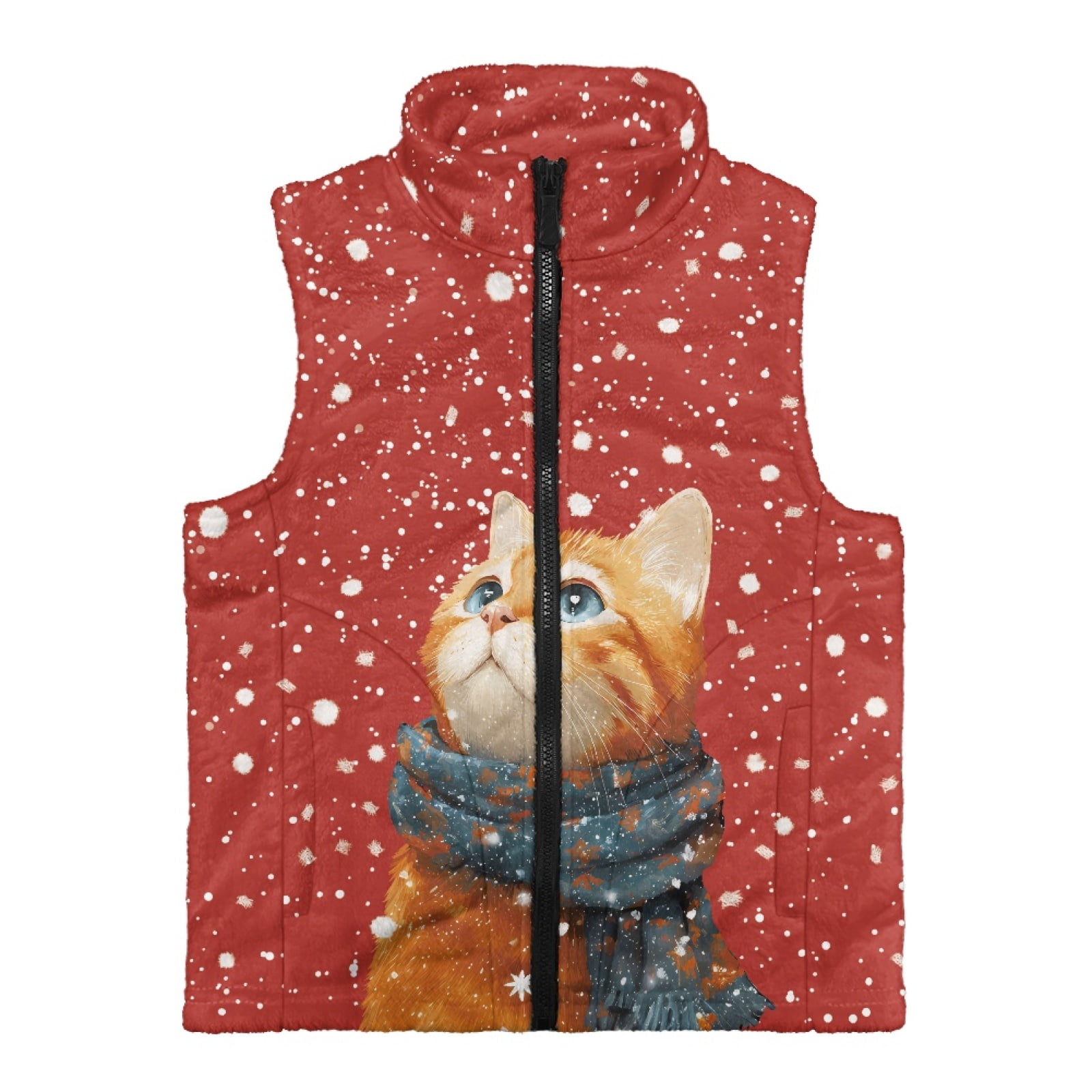 Xoenoiee Cat Snowflake Print Boys Fuzzy Sherpa Fleece Vest, Zip-Up Sleeveless Jacket with Stand Collar & Pockets, Cozy Warm Toddler Winter Outerwear, Size 11-12 Years
