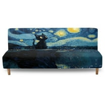 Xoenoiee Cat Starry Night Print Stretch Futon Slipcover Armless Futon Bed Cover Furniture Protector Without Armrests with Elastic Bottom for Kids, Soft Jacquard Fabric Armless Futon Cover
