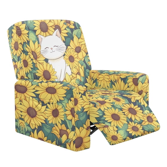 Xoenoiee Cat Sunflower Pattern Recliner Slipcover Stretch Reclining Chair Covers 4 Pieces Non Slip Recliner Sofa Slipcovers with Pockets Fitted Sofa Couch Cover Lazy Boy Chair Cover for Pet Kid