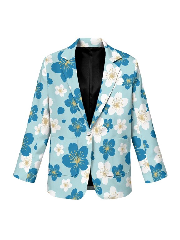 Cherry Blossom Floral Pattern Women's Blazer Lightweight Business Casual Jacket Classic Notch Lapel Sweater Soft Lightweight Fabric Suit Easy Care Fabric Business Casual Essential, L