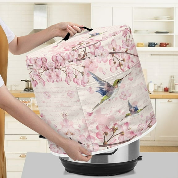 Xoenoiee Cherry Blossom Hummingbird Print Kitchen Appliance Cover Dust Cover for 3 Quart Electric Pressure Cooker Rice Cooker, Air Fryer and Slow Cooker, Machine Washable