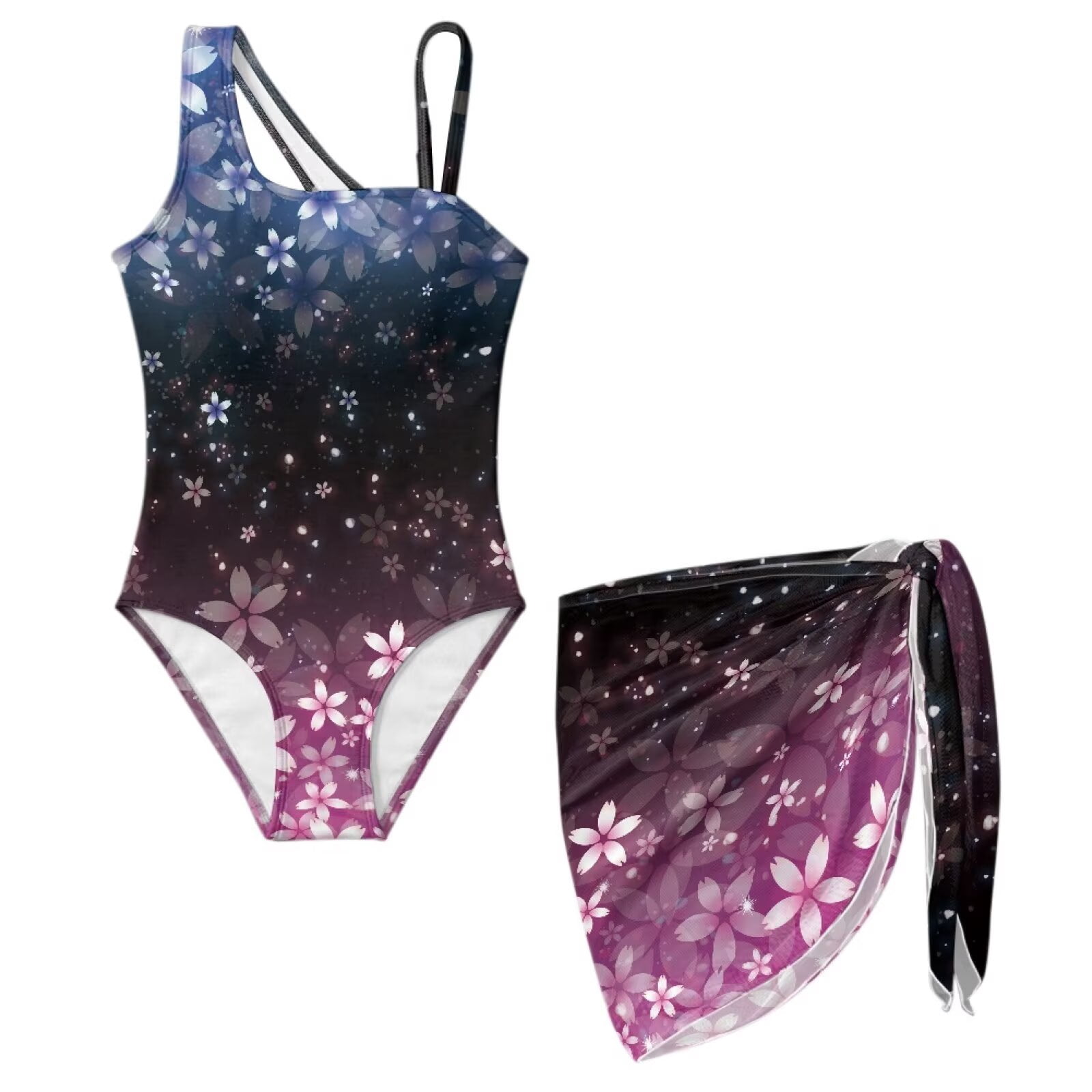 Xoenoiee Cherry Blossom Pattern Girls One Piece Swimsuit With Mesh xoenoiee-cherry-blossom-pattern-girls-one-piece-swimsuit-with-mesh