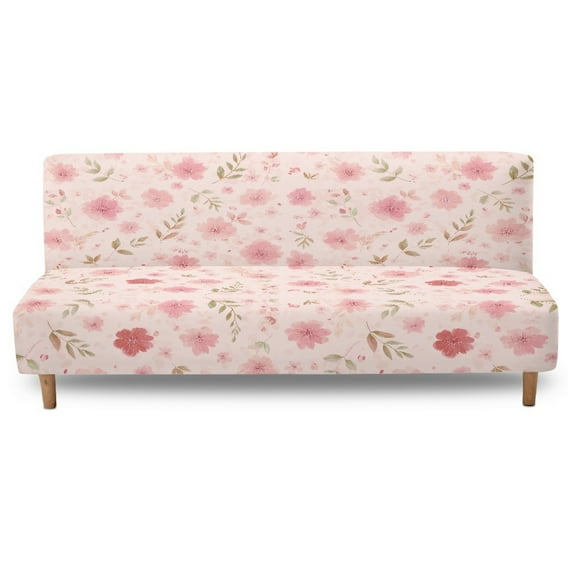 Xixirimido Cherry Blossom Pink Pattern Stretch Armless Futon Cover Sofa Bed Covers Elastic Futon Slipcover Washable Couch Cover Washable Furniture Protector