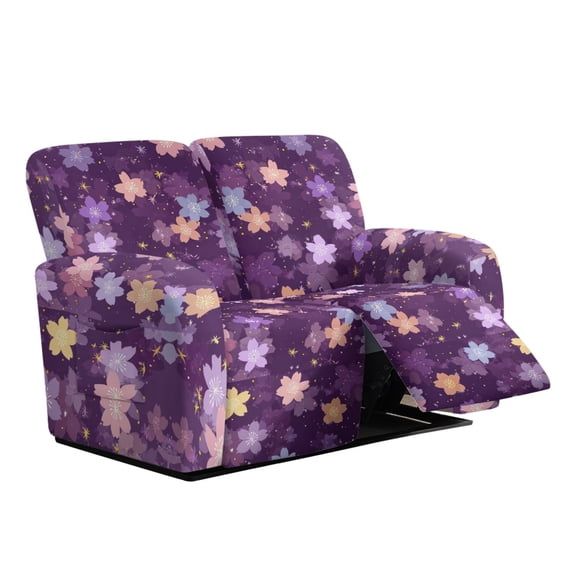 Xoenoiee Cherry Blossom Print 6-Piece Stretch Recliner Loveseat Slipcover, Jacquard Sofa Cover with Pockets, Washable Furniture Protector with Non-Slip Elastic Bottom for Kids & Pets