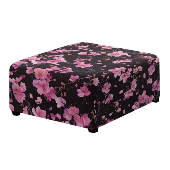 Xoenoiee Cherry Blossom Print Square Ottoman Cover Stretch Polyester Washable Ottoman Slipcovers Elastic Foot Stool Foot Rest Protector for Living Room Bedroom, S