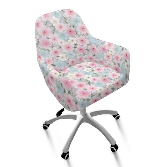 Xoenoiee Cherry Blossom Print Stretch Curved Back Dining Chair Covers with Armrest, Accent Dining Chairs Covers Slipcovers with Arms, Swivel Armchair Cover Protector, Vanity Bar Stool Seat Covers