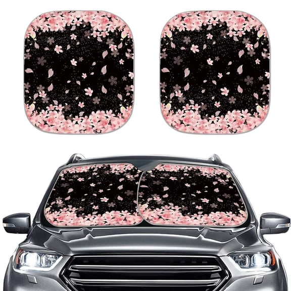 Xoenoiee Cherry Blossom Print Windshield Sun Shade for Car 2-Piece Foldable Sunshade for Front Windows, Blocks UV Rays, Automotive Interior Sun Protection Car Summer Accessories