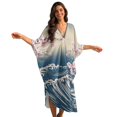 thumbnail image 1 of Xoenoiee Cherry Blossom Sea Waves Print Kaftan Dress for Women Plus Size Caftan Maxi Beach Dress V-Neck Moo Moos Loungewear Summer Swimsuit Cover Up for Pool Vacation, 1 of 7