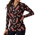 thumbnail image 1 of Xoenoiee Christmas Candy Bow Star Print Womens V Neck Golf Polo Shirts Long Sleeve Sport Shirt Workout Tops Xmas Polo Shirts Business Casual Tops Collared Slim Fit Blouses Pullover, Size 2XL, 1 of 7