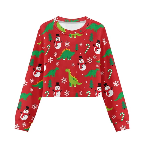 Xoenoiee Christmas Dinosaur Snowman Snowflake Candy Tree Print Girls Kids Sweatshirt Pullover Crop Tops for Teen Girls Xmas Long Sleeve Fall Clothes, 5-6 Years