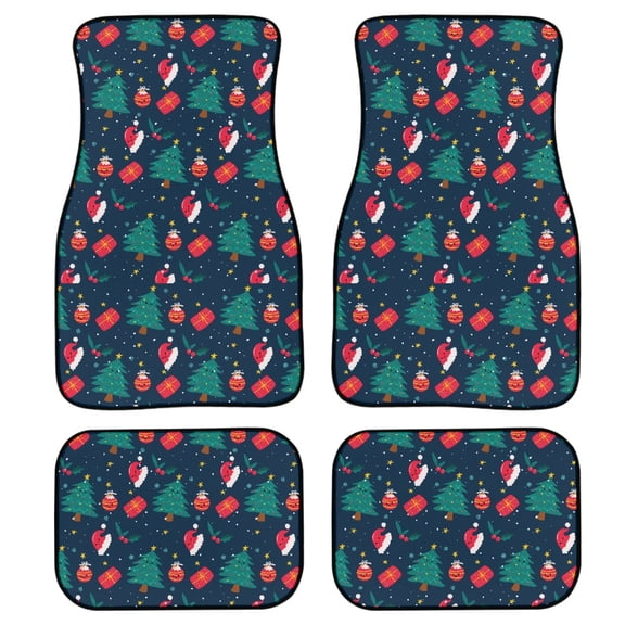 Xoenoiee Christmas Holiday 4 Pieces Car Mats Set, Tree Pattern Car Floor Mat Universal Automotive Carpet Front & Rear Floor Mat Liner Non-Slip All Weather Protection