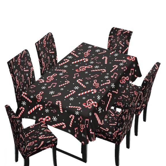 Xoenoiee Christmas Snowflake Candy Music Note Pattern Dining Table and Seat Covers Water Resistant Seat Covers High Stretch Fitted Tablecloth with Dining Chairs for Room Hotel Party Decor, Set of 7