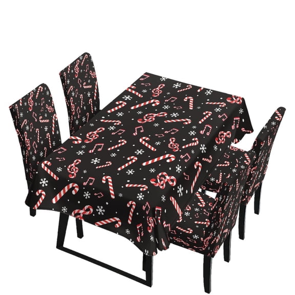 Xoenoiee Christmas Snowflake Candy Music Note Pattern Dining Table and Seat Covers Water Resistant Seat Covers High Stretch Fitted Tablecloth with Dining Chairs for Room Hotel Party Decor, Set of 5