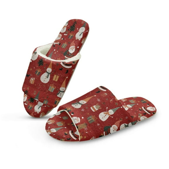 Xoenoiee Christmas Snowman Santa Claus Snowflake Print Cotton House Slippers for Women Men Open Toe Indoor Slippers Comfortable Guest Travel Hotel Airplane Spa Slippers, 12-13 Women/11-12 Men