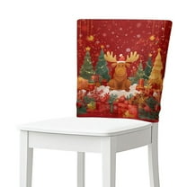 Xoenoiee Christmas Tree Elk Gift Print Cover for Chair Back Dining Chair Covers Soft Stretchable High Back Aesthetic Cover Washable Dining Room 20 x 19 Inch Christmas Decor, 1 Pack