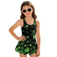 thumbnail image 1 of Xixirimido Clovers Black Print Girls Swimsuit Sleeveless One Piece Skirted Swimwear Modest Hawaiian Bathing Suit for Beach Water Park Kids Swim Dress for St. Patrick's Day, 8-9 Years, 1 of 7